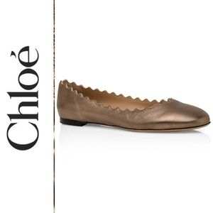 Chloe Lauren Scalloped Goat Leather Ballet Flats Metallic Bronze